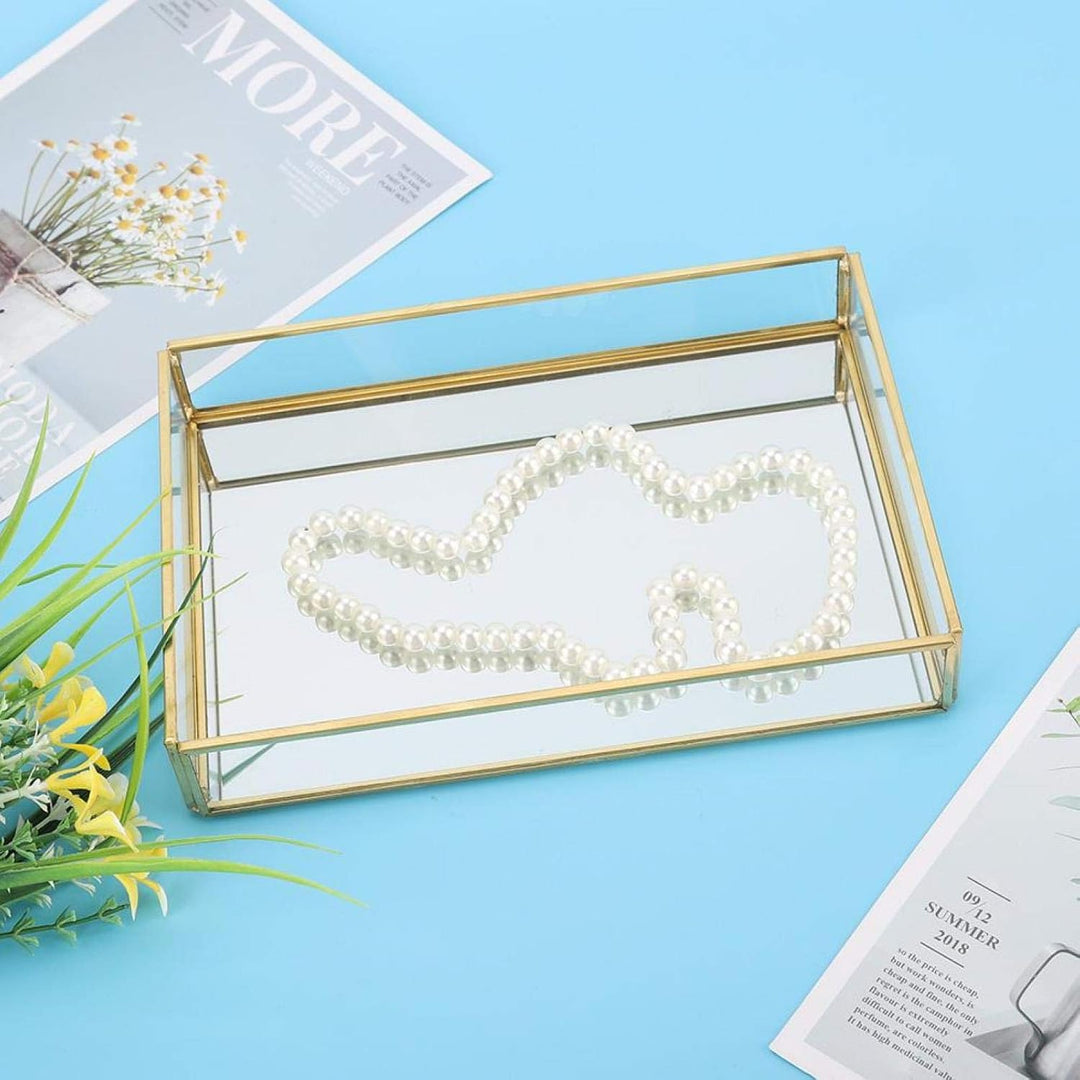 Yosoo Health Gear Elegante Glas Aufbewahrungsbox, Vintage Design, Gold Metallrahmen, Schmuck und Kos