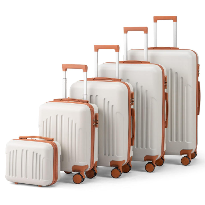 LALAHO Kofferset 5 teilig mit Kosmetikkoffer, Hartschalen Koffer Set aus ABS, Reisekoffer Set, Gepäc