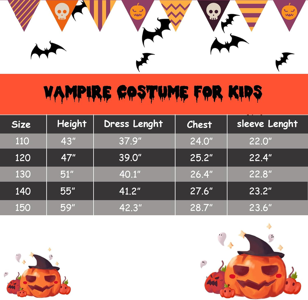 PABTID Vampir Kostüm Mädchen Halloween Kostüme Kinder Gothic Kapuzen Vampirkostüm Halloween Verkleid