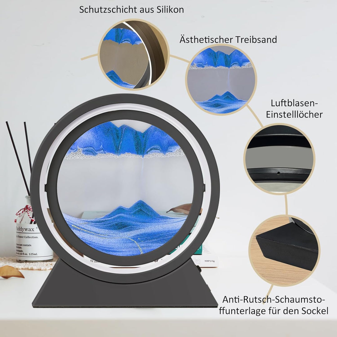 Ulikey Sandbilder Zum Drehen, 3D Dynamische Sandbild mit Led Licht, 10 Zoll Bewegende Sandkunst, Fli