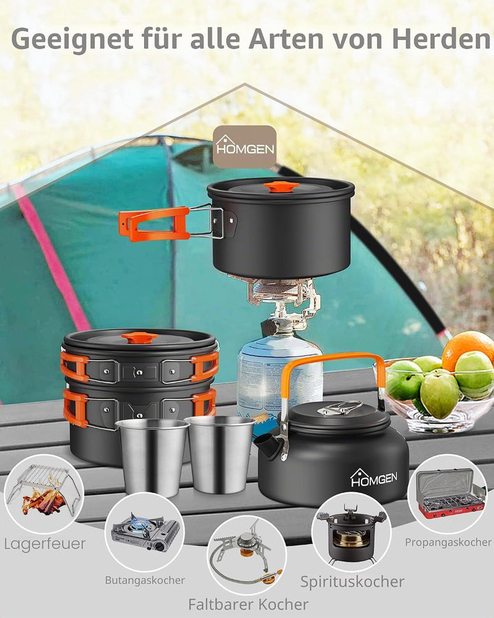 HOMGEN Portable Camping Cooking Set Camping Pots and Pans Set Aluminium Camping Cookware Kit Lightwe