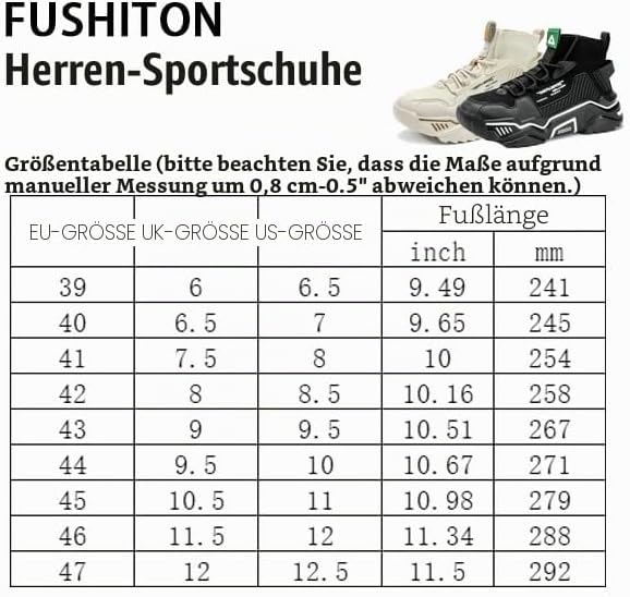FUSHITON Herren Sportschuhe Turnschuhe Gym Leicht Hohe Schuhe Outdoor Fitnessschuhe Freizeitschuhe S