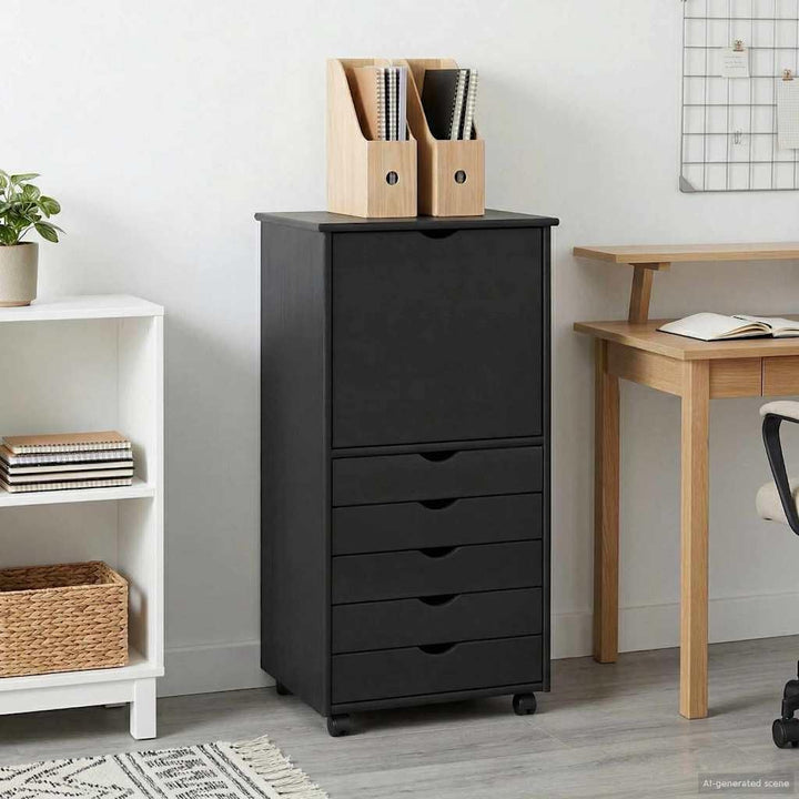 vidaXL Rollschrank 53 x 39 x 103 cm Massivholz Kiefer Grau, Grau