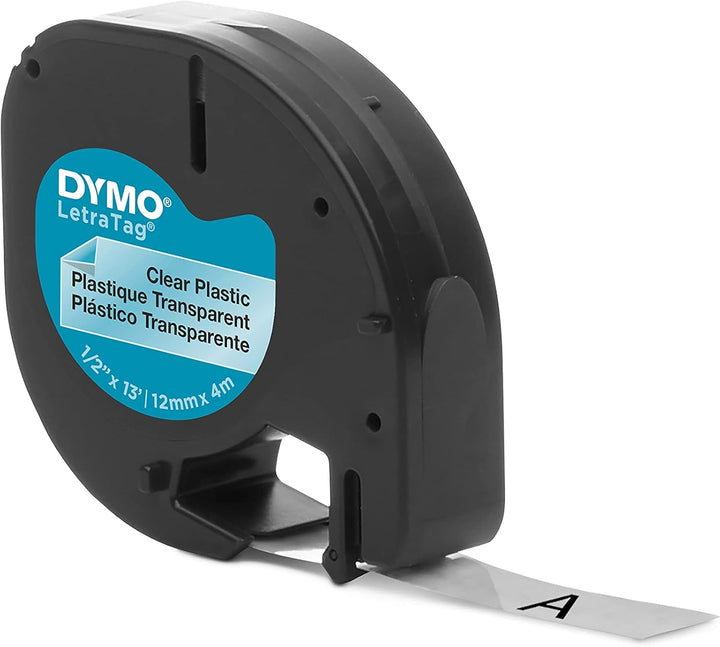 DYMO LT Beschriftungsband für LetraTag Etikettierer, schwarzer Druck auf transparenten Etiketten, 1/