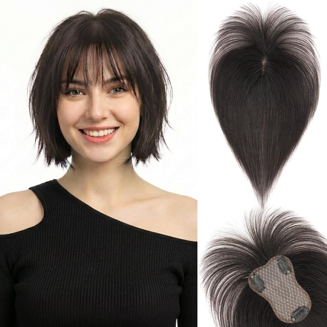 S-noilite Toupets für Frauen mit Pony 8x11cm - 100% Echthaar Topper Hair Extensions Echthaar Damen H