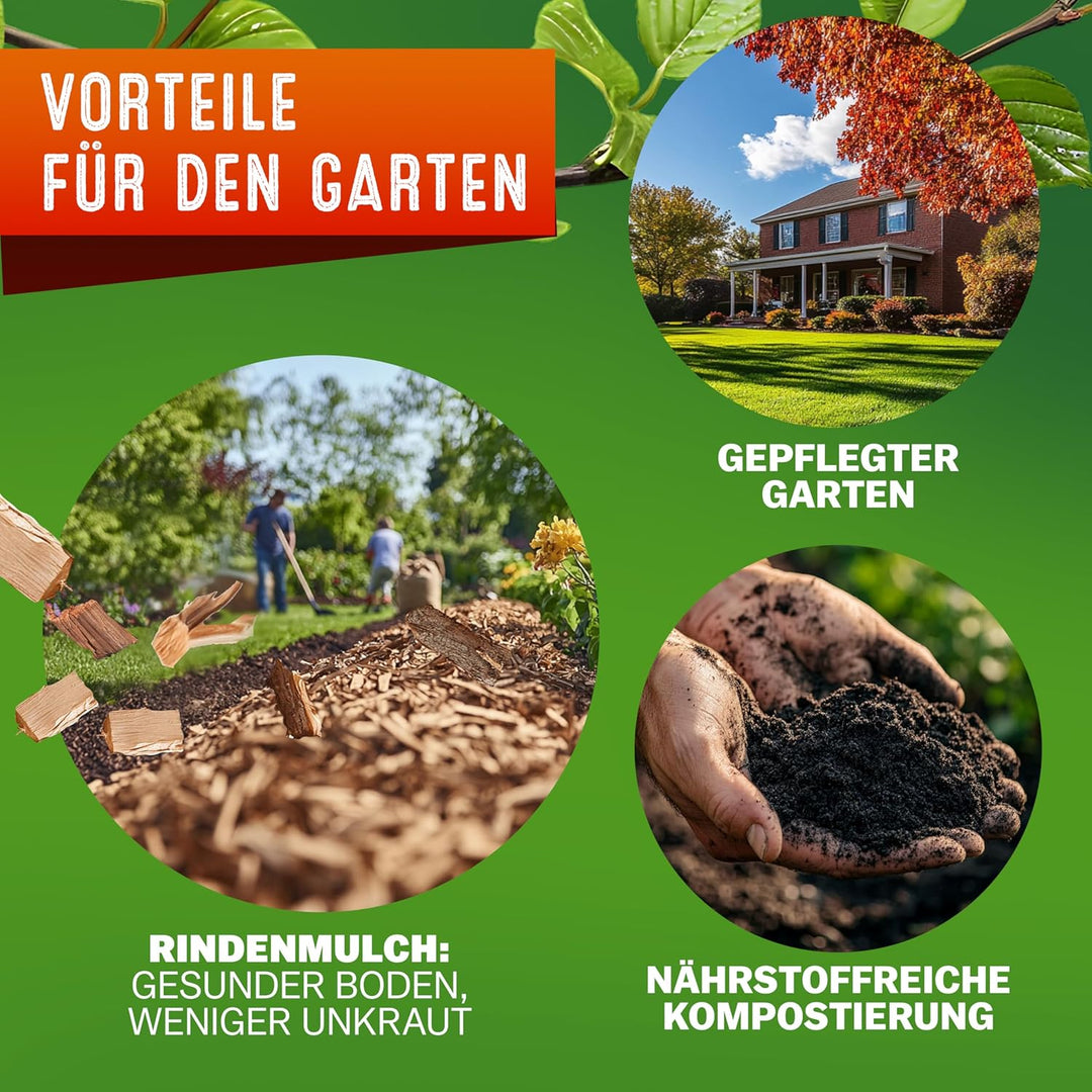 Gardebruk® Leisehäcksler 3100 W max. 44 mm Aststärke Elektrisch 2 x 60 L Auffangbeutel Gartenhäcksle