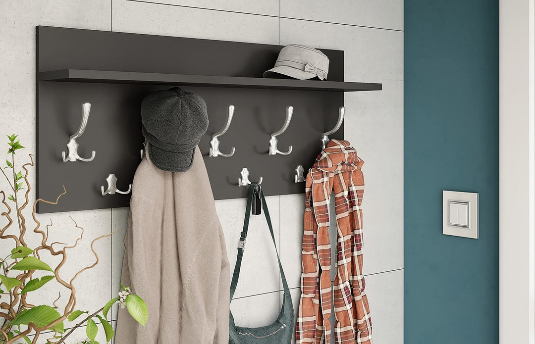 Design Garderobe Garderobenpaneel 90 x 40 cm Anthrazit matt - Edelstahloptik mit Hutablage Kleiderha