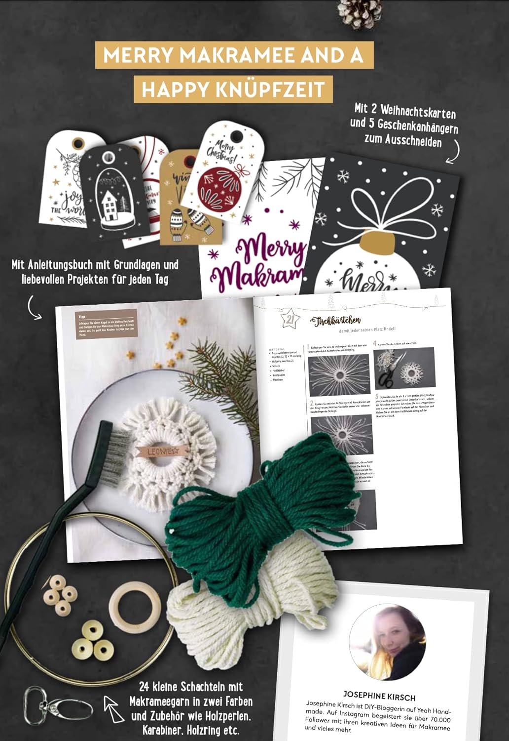 Adventskalender Merry Makramee: Material für 24 Makramee-Projekte. Mit