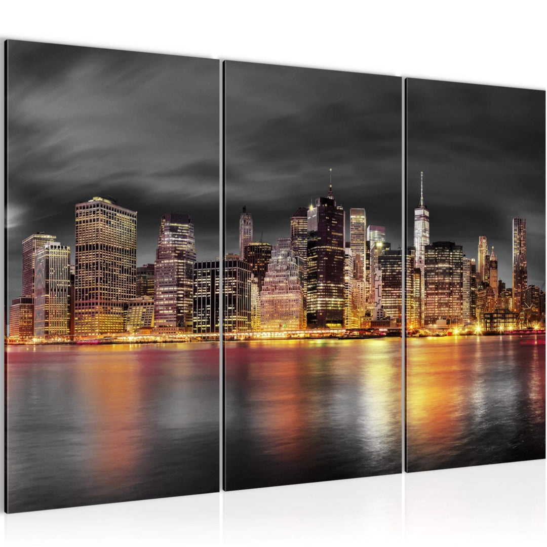 Runa Art Wandbilder New York City Bild XXL Wohnzimmer Büro Schwarz Gold Skyline 120 x 80 cm 3 Teilig