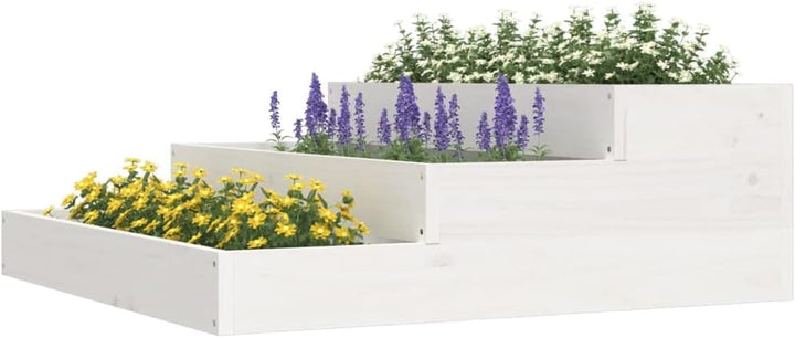 FIRBNUS Pflanzkübel Weiss 78x78x27 cm Massivholz Kiefer Blumenkasten Treppenstufen-Design Gartenpfla