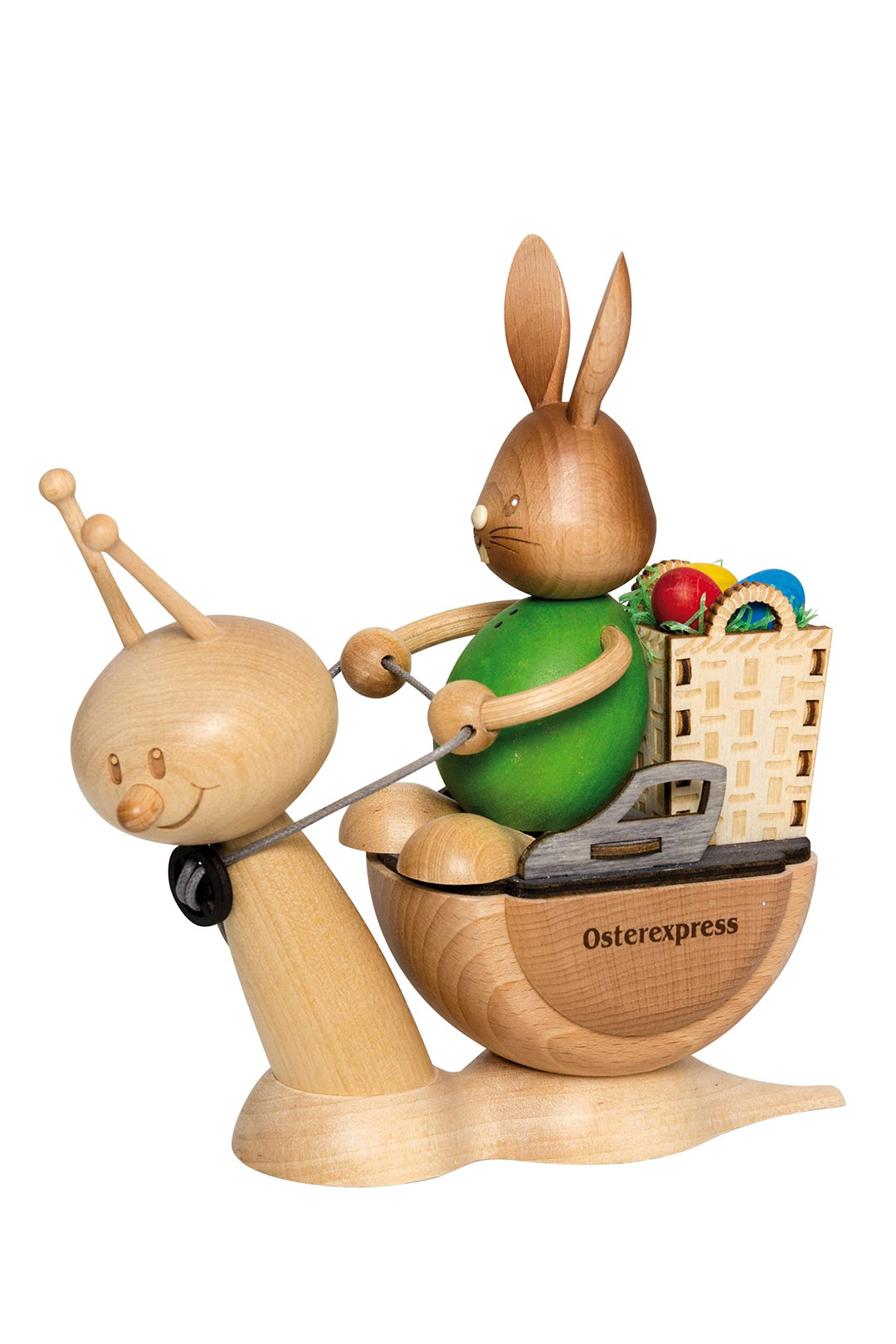 Drechslerei Kuhnert - Osterdekoration / Osterhase - Osterexpress Stupsi Hase mit Sunny - ca. 20 cm -