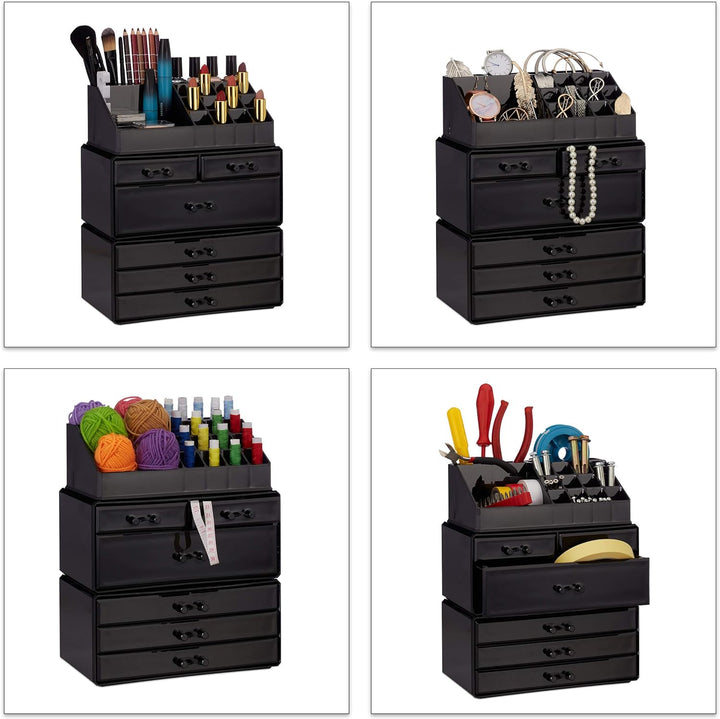 Relaxdays 2 x Kosmetikorganizer mit 6 Schubladen, 22 Fächer Make Up Organizer, grosse Schmink-Aufbew