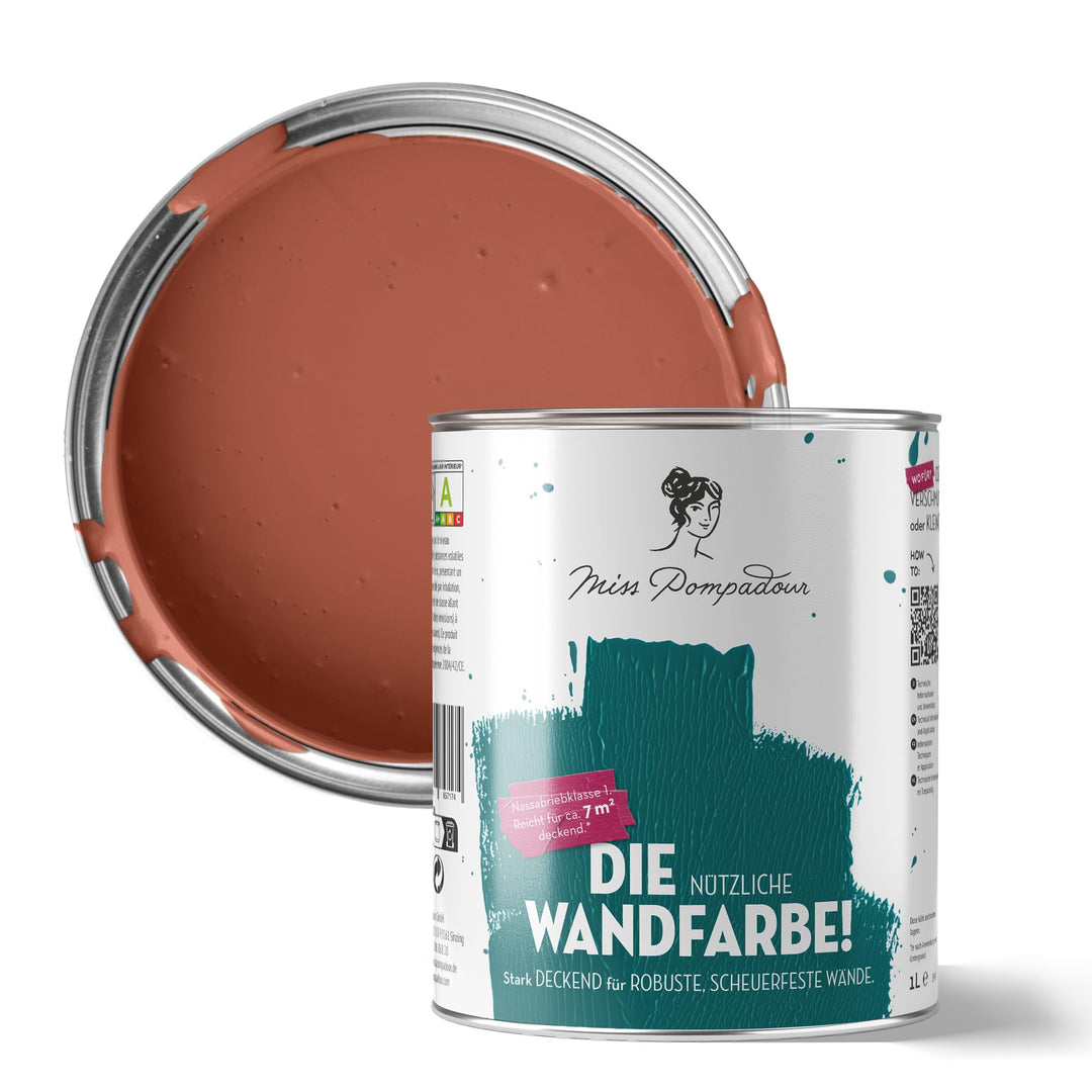 MissPompadour abwaschbare Wandfarbe Orange mit Rost 1L - hohe Deckkraft &amp; Ergiebigkeit - matte, sche