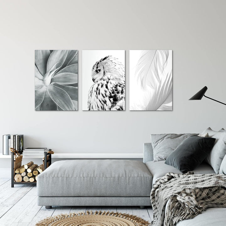 Novart Bilder Set Boho Eule - Kein Extra Rahmen benötigt - Wandbilder für Wohnzimmer Schlafzimmer Fl