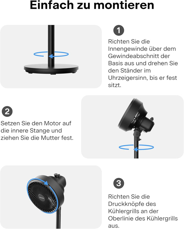 Pelonis 4 fach Höhenverstellbarer Säulenventilator Ultra Leiser Oscillierender Ventilator mit 90° Sc