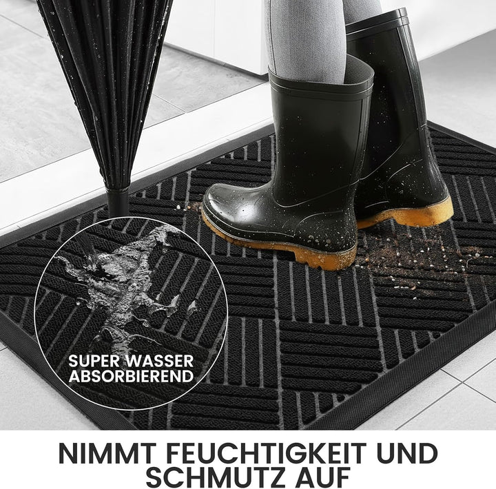 Fussmatte Aussen 43 x 75 cm, Schmutzfangmatte Waschbar Innen, Schwarz Diamant - Schwarz 43 x 75 cm (
