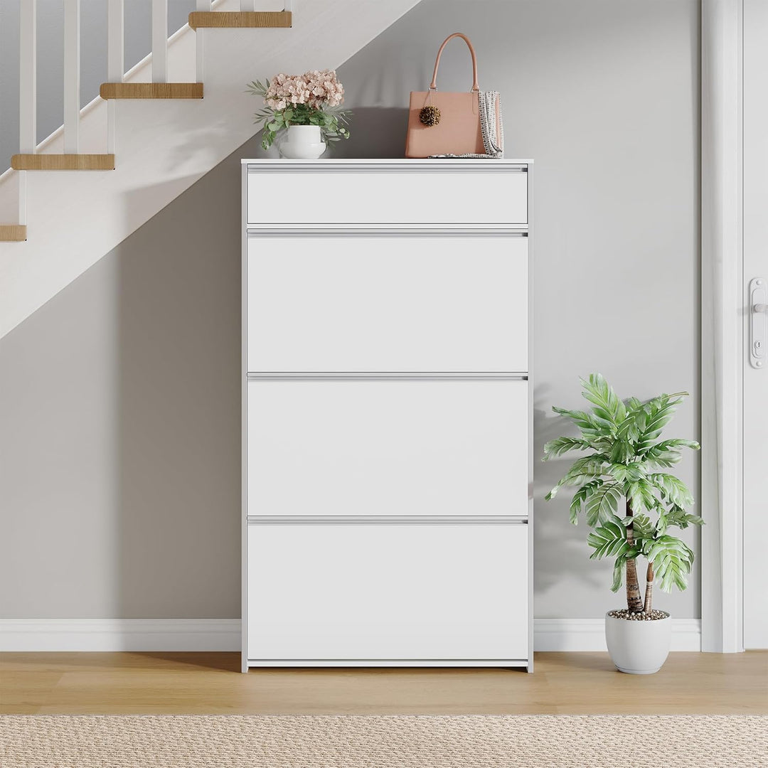 HEXCELEN Schmaler Schuhschrank mit 3 Klapptüren, Schuhkipper, Schuhregal mit Schublade, Schmaler Sch