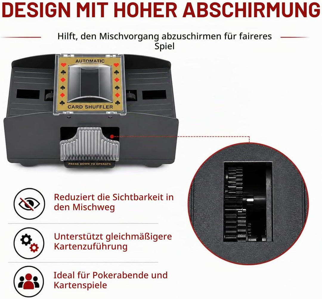 Automatischer Kartenmischer für 1-2 Kartendecks, Kompatibel mit UNO, Poker, Skyjo, Skip BO, Elektris