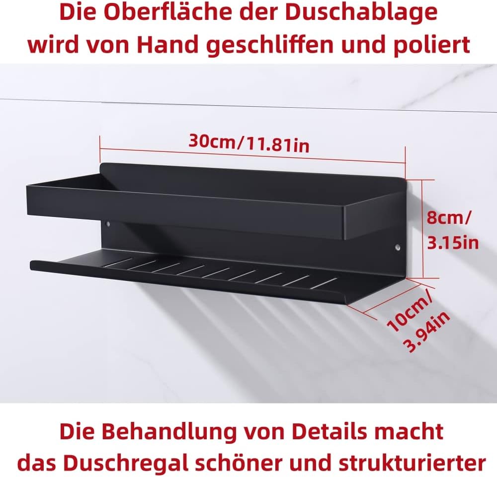 Duschablage Ohne Bohren Mattschwarz, Duschregal Wandmontage Badregal Duschkorb Edelstahl SUS304 Bade