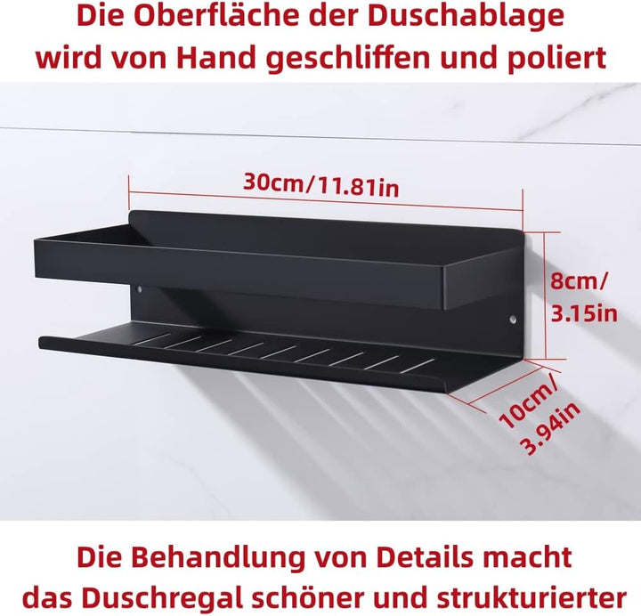 Duschablage Ohne Bohren Mattschwarz, Duschregal Wandmontage Badregal Duschkorb Edelstahl SUS304 Bade