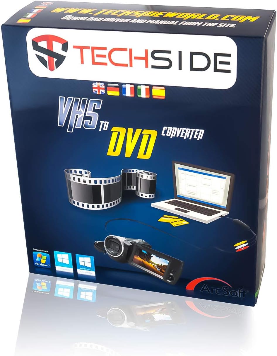 TechSide VHS Analog-Digital-Konverter + Scart-Adapter | Neue Version 2024 | Windows 11 + Neue Softwa