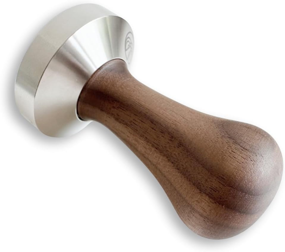 Espresso Tamper - 58,5 mm für IMS Competition-Filterkörbe, Nussbaum und INOX Stahl Flacher Boden 58.