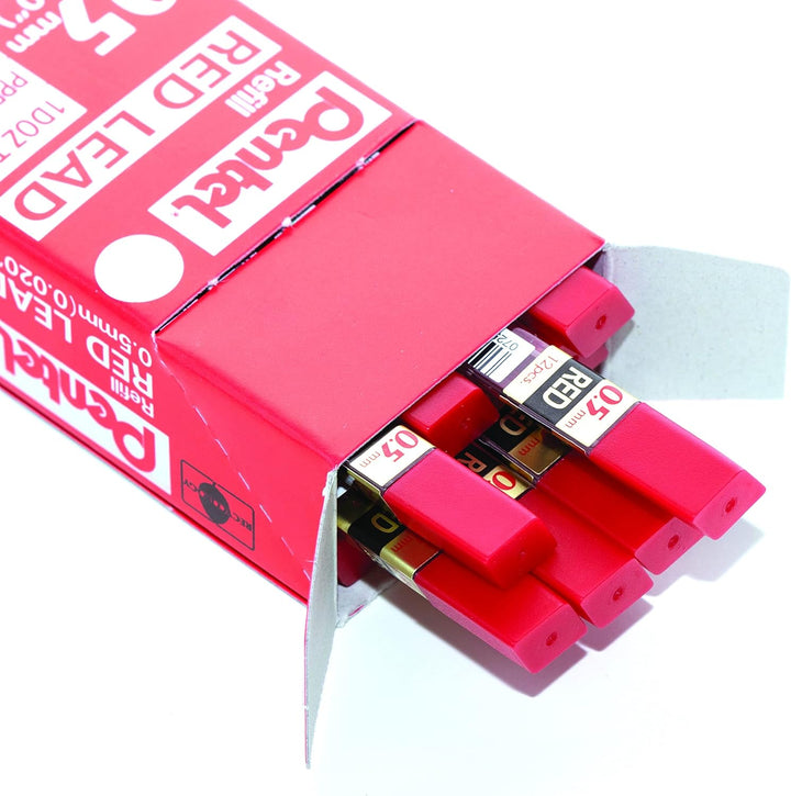 Pentel PPR Cases mit 12 rot Ersatzmine für Druckbleistifte 0,5 mm rot 0,5Â mm, rot 0,5Â mm
