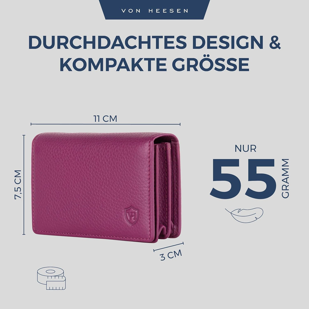 VON HEESEN® Visitenkartenetui Leder mit RFID-Schutz - Platz für 50 Visitenkarten - 6 Fächer - Visite