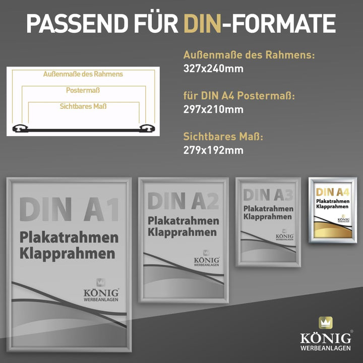 10 Plakatrahmen DIN A4 | 25mm Aluminium Profil, Silber | inkl. entspiegelter Schutzscheibe | Alu Kla