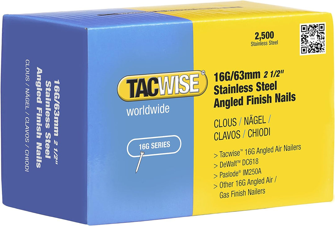 Tacwise Edelstahl-Nägel Gewinkelt 16G/63 mm, 2500 Stück, 1226