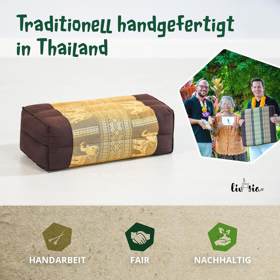 livasia Block Yogakissen eckig Thaiseide - 17x34x12cm - Meditationskissen Kapok, Stützkissen rechtec
