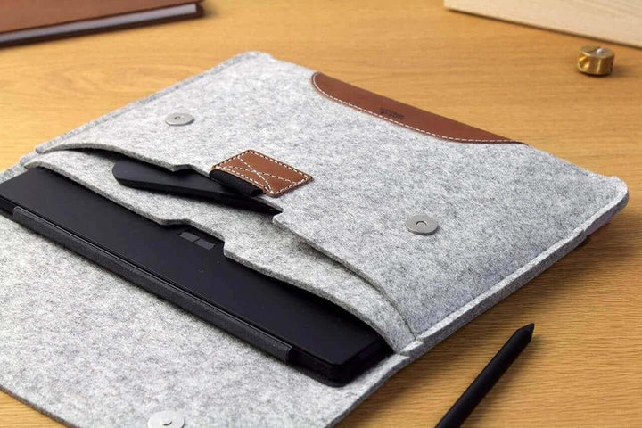 Pack & Smooch Für Surface Pro 9/8 / 7/6 Hülle 100% Wollfilz Und Pflanzlich Gegerbtes Leder Handmade