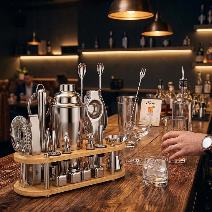 25 Stück Cocktail Shaker Set, 700ml Edelstahl Barkeeper Set mit Boston Shaker und Bar Zubehör, Mixol