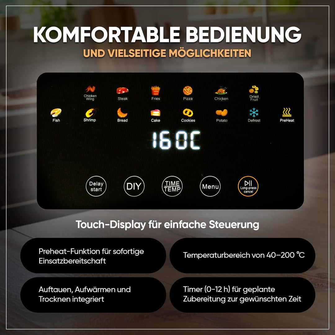 Kalorik - Airfryer - Heissluftfritteuse - XXL 6L, 40-200 °C - 13 Automatische Programme, Auftauen, A