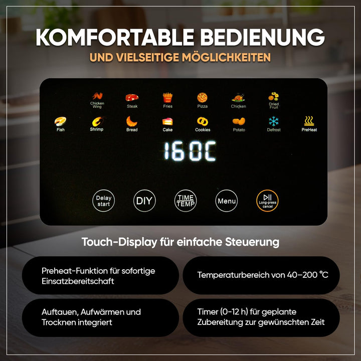Kalorik - Airfryer - Heissluftfritteuse - XXL 6L, 40-200 °C - 13 Automatische Programme, Auftauen, A