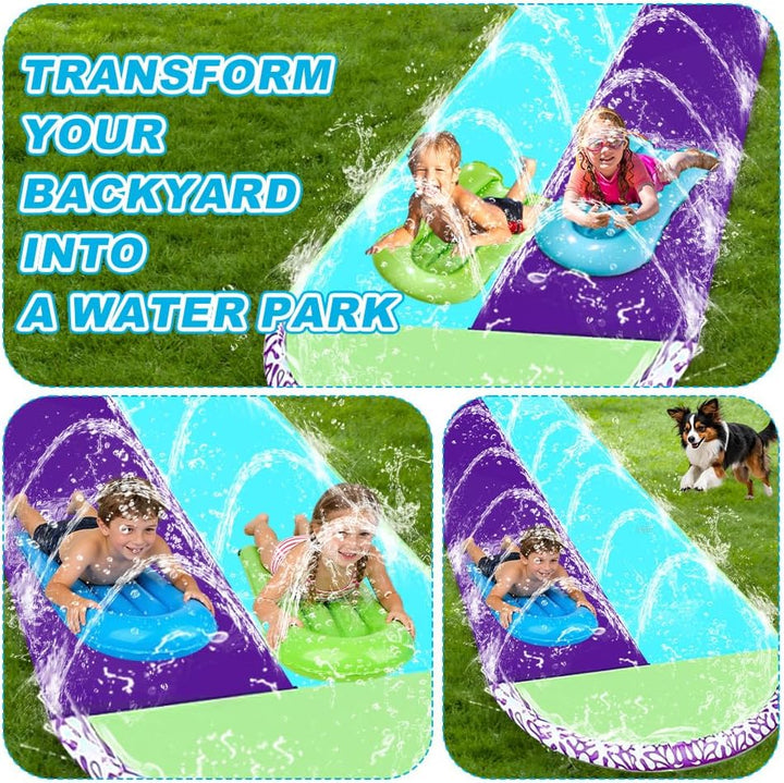 Wasserrutsche Garten für Kinder, 6.1*1.4M Aufblasbare Wasserrutsche mit 2 Bodyboards, Doppelte Wasse