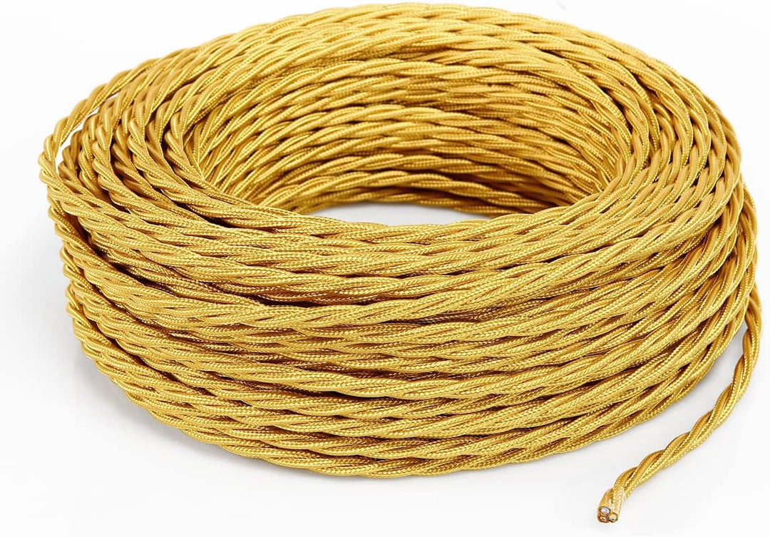 Textilkabel für Lampe, Stoffkabel 3-adrig (3x1,50mm²) - Gold. Made in Italy (10 Meter), 10 Meter