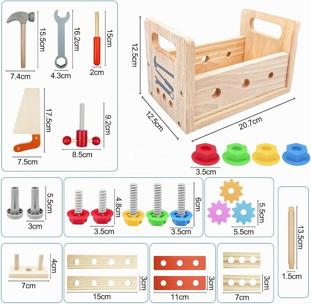Newpop Werkzeugkoffer Kinder, Kinderwerkzeug, Holzspielzeug Lernspiele, Werkzeugkasten Kinder, Werkz