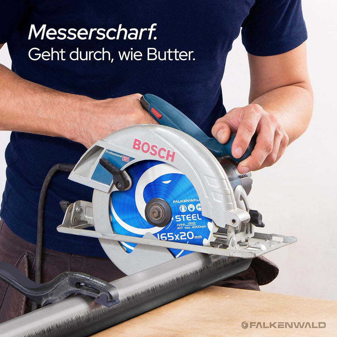 FALKENWALD ® Sägeblatt 165x20 mm ideal für Stahl - Kreissägeblatt 165x20 kompatibel mit Tauchsäge &