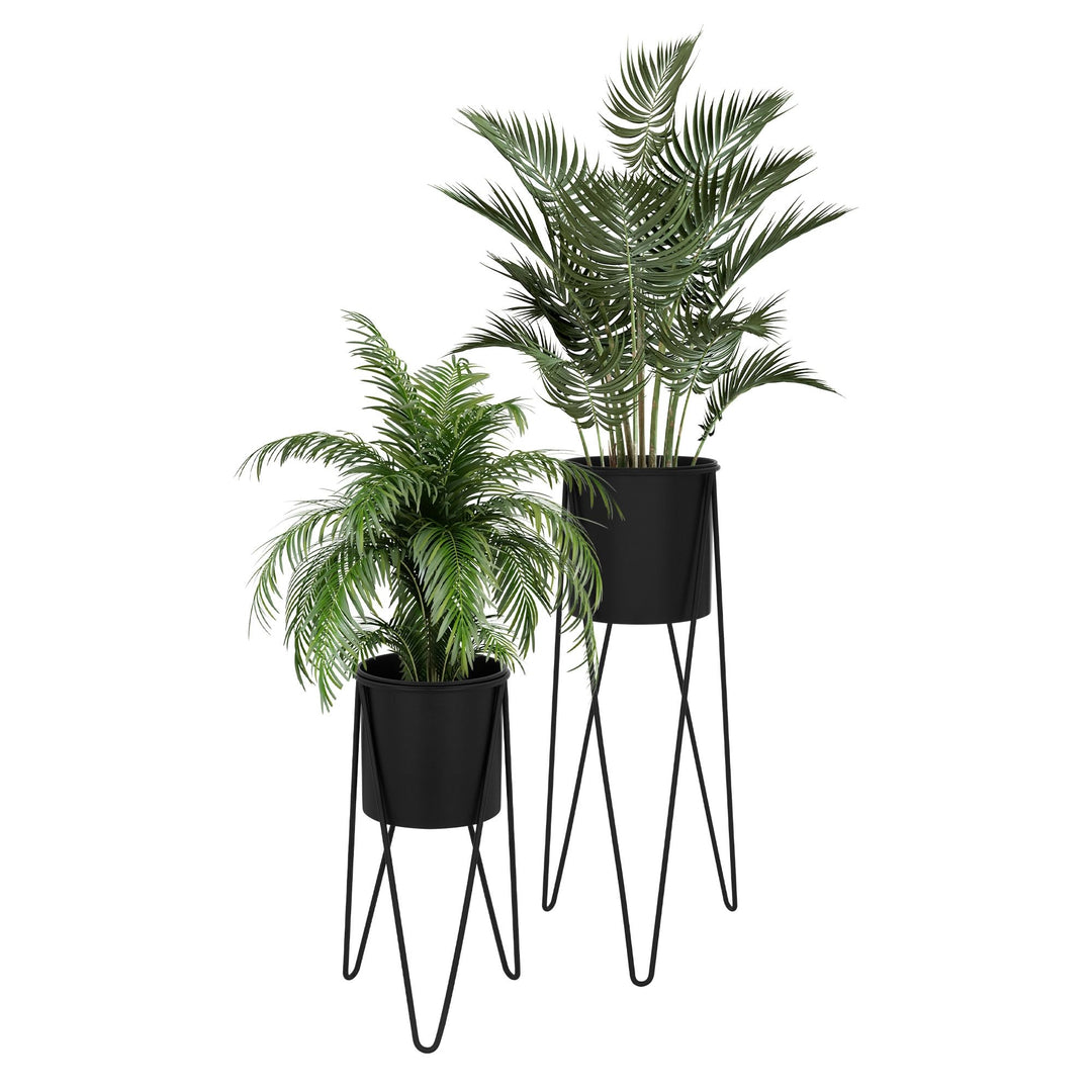 ML-Design Blumenständer 2er Set, Schwarz, 27x27x48,5 cm/35,5x34x75 cm, aus Stahl, Metallgestell Pfla