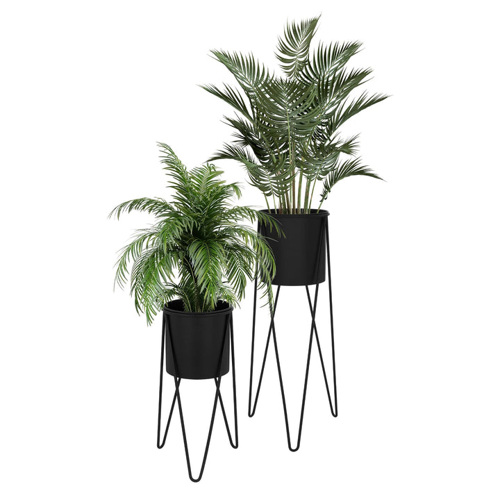 ML-Design Blumenständer 2er Set, Schwarz, 27x27x48,5 cm/35,5x34x75 cm, aus Stahl, Metallgestell Pfla