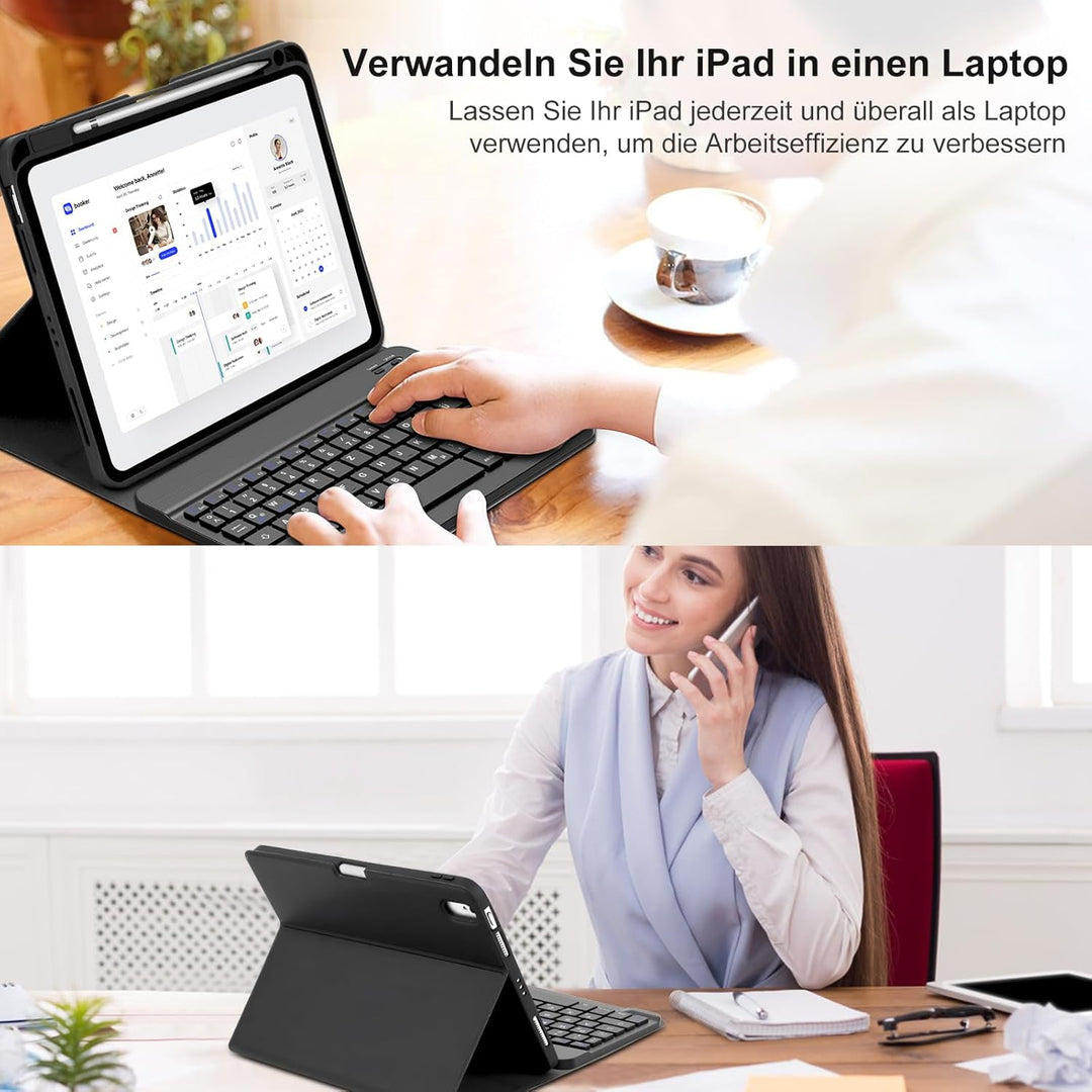 SENGBIRCH Hülle mit Tastatur für iPad Air 6. 11 Zoll (M2) 2024 - Magnetisch abnehmbar mit Deutsches