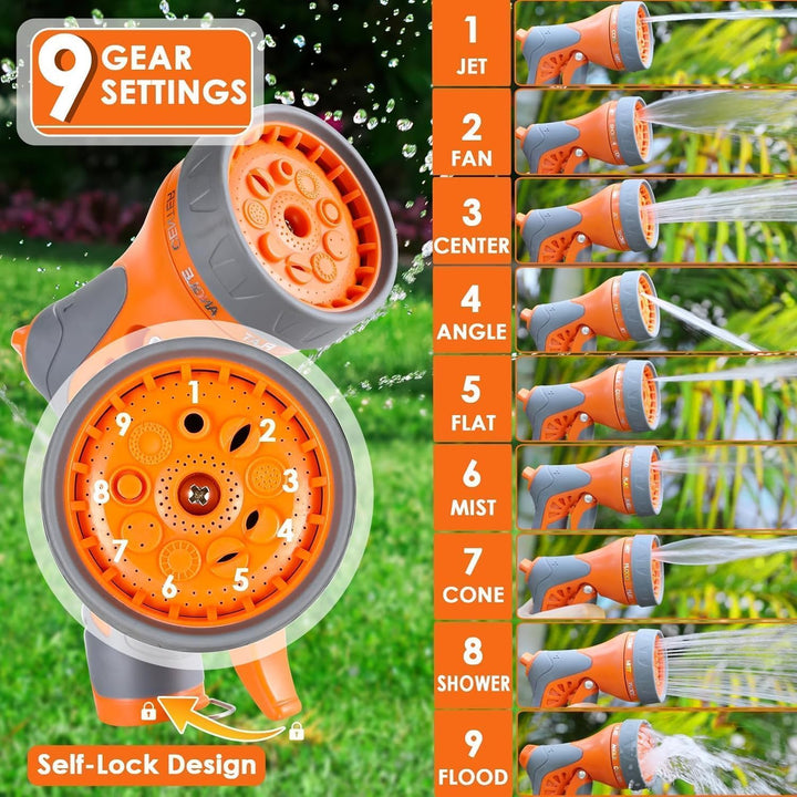 TLGREEN Schlauchtrommel Wasser 30m, Schlauchaufroller mit 9-Funktionen Handbrause und Gartenschlauch