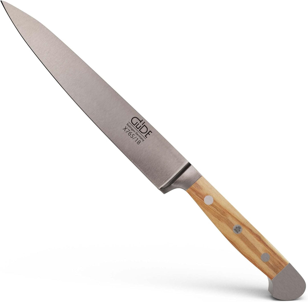 GÜDE Solingen - Filiermesser geschmiedet, 18 cm, Olivenholz, ALPHA OLIVE, Doppelkropf, Handmade Germ