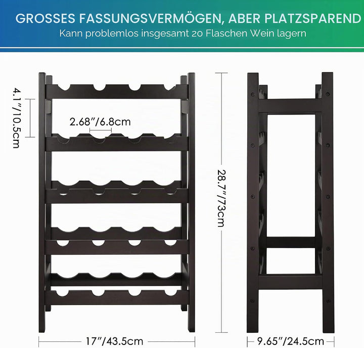 SMIBUY Bambus-Weinregal, 20 Flaschen-Display-Halter, 5-stöckige freistehende Lagerregale für Küche,