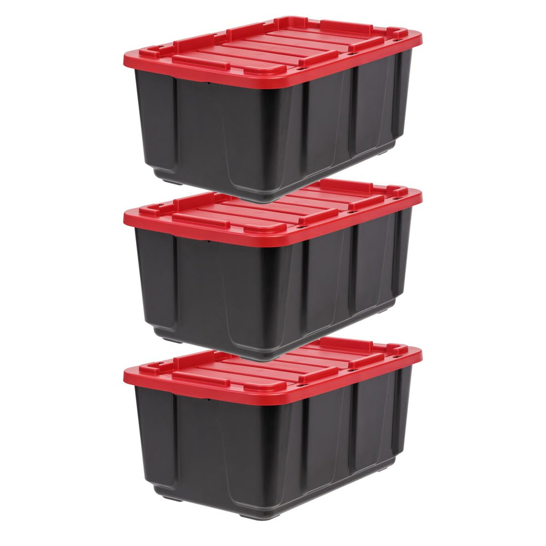 Iris Ohyama Heavy Duty Organisation Boxes, 100L, 3er-Set, Schwarz, Gross, Robust, Stapelbar, Aufbewa