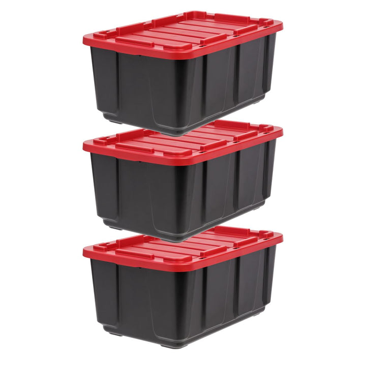 Iris Ohyama Heavy Duty Organisation Boxes, 100L, 3er-Set, Schwarz, Gross, Robust, Stapelbar, Aufbewa