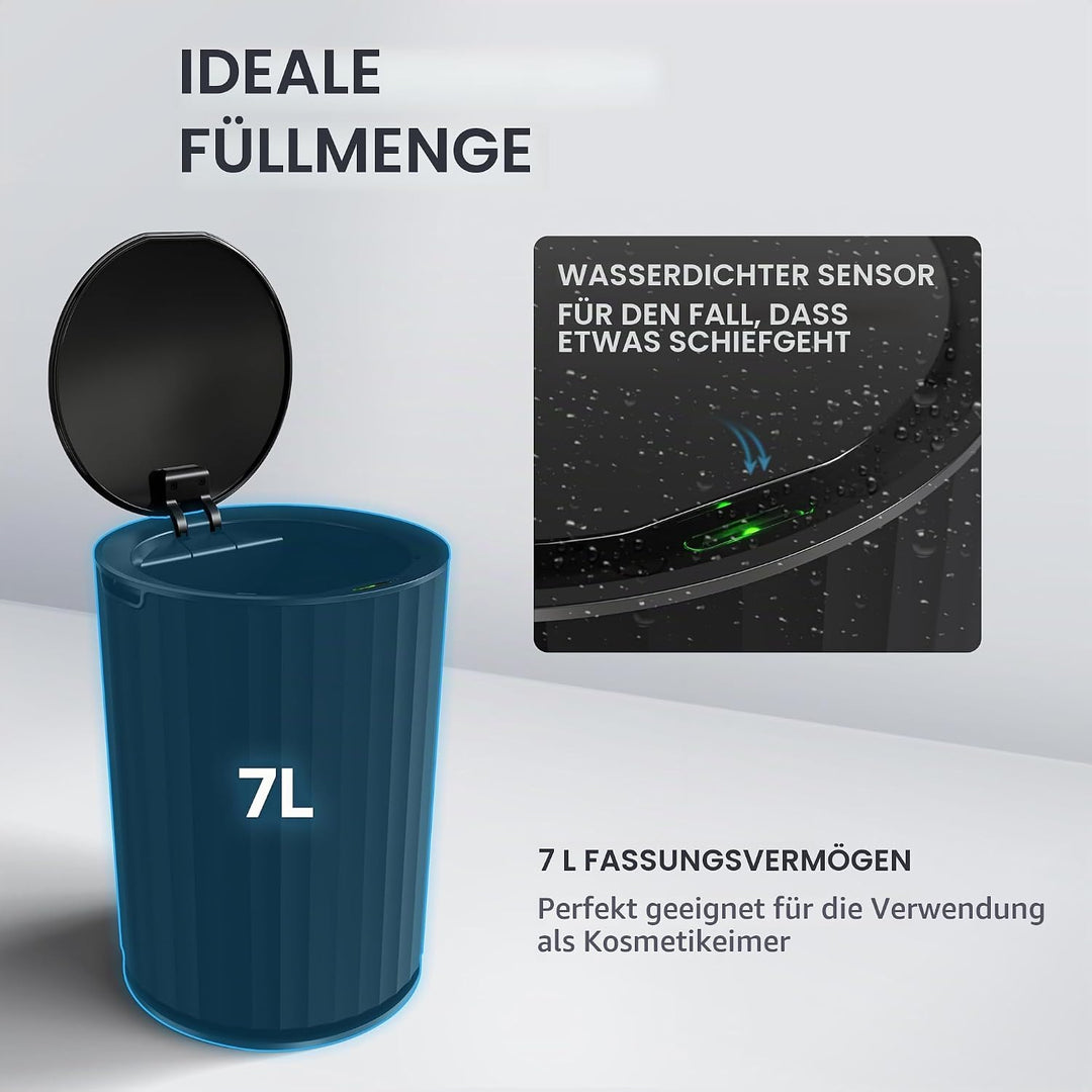 Sensor Badeimer Senja | Schwarz | Sensor Mülleimer | Kosmetikeimer rund | Eimer mit Deckel | 7l (Lit