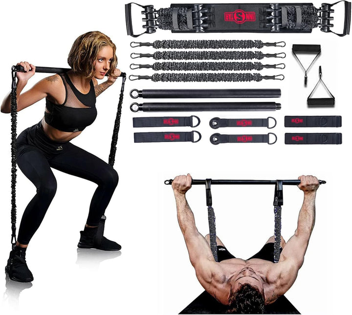 INNSTAR Tragbares Home Gym 3.0 Set, Widerstandsbänder Krafttraining mit Stange, Bankdrücken Brusttra