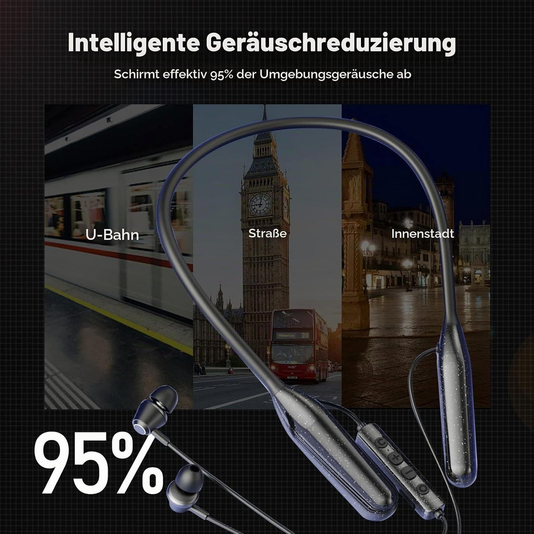 LAMA Bluetooth 5.3 Kopfhörer Sport Ohrhörer 120 Std. Spielzeit Noise Cancelling IPX6 Wasserdicht Kab